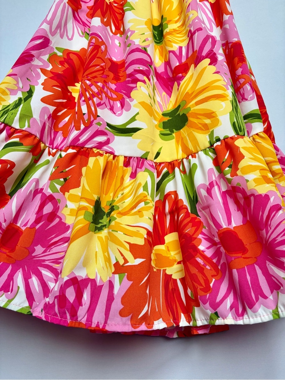 Ces Femme Womens M Bright Floral Dress Flutter Sleeve Tiered Resort - Picture 8 of 15